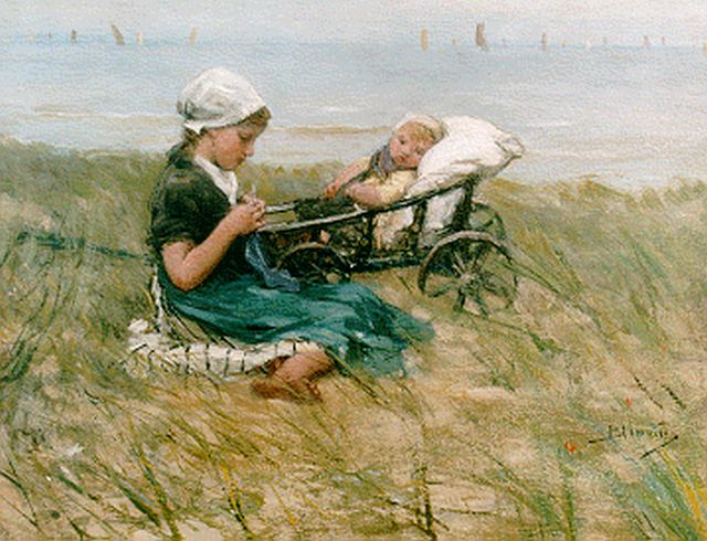 Bernard Blommers | In de duinen, olieverf op paneel, 27,6 x 36,0 cm, gesigneerd r.o.