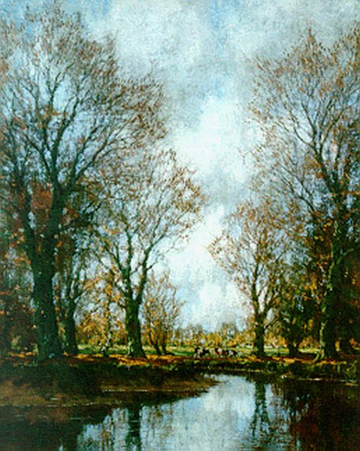 Arnold Gorter | Beeklandschap met koeien en bomen, olieverf op doek, 50,4 x 40,5 cm, gesigneerd r.o.