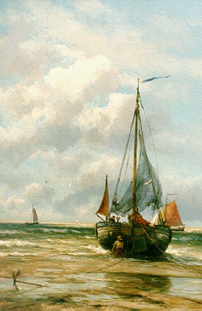 Jan H.B. Koekkoek | Bomschuit in de branding, olieverf op doek, 80,0 x 53,5 cm, gesigneerd l.o.