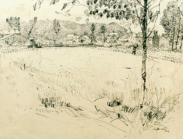 Joseph Raphael | Belgische dorpsgezicht, Ukkel, Oost-Indische inkt op papier, 54,0 x 78,8 cm, gesigneerd r.o. en gedateerd 1914