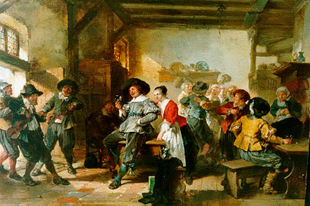 Herman ten Kate | Vrolijk drinkgelag in de taveerne, olieverf op paneel, 46,2 x 66,9 cm, gesigneerd r.o.
