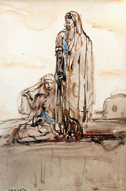 Marius Bauer | Oosterse vrouwen, aquarel op papier, 25,0 x 18,0 cm, gesigneerd l.o.