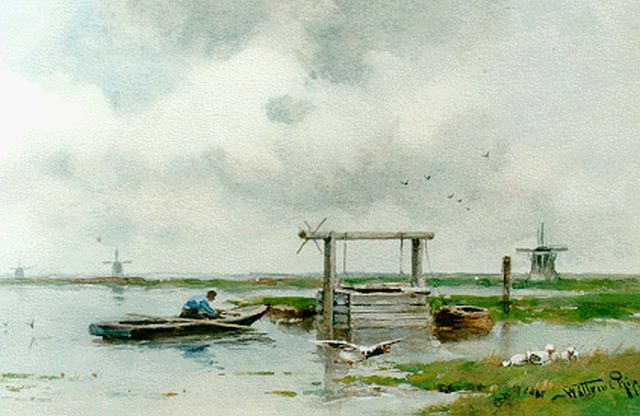 Willem Rip | Polderlandschap, aquarel op papier, 23,1 x 33,0 cm, gesigneerd r.o.