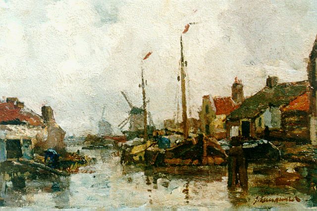 Frans Langeveld | Riviergezicht bij Gouda, olieverf op doek, 24,8 x 32,5 cm, gesigneerd r.o.