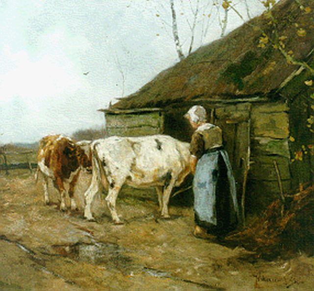 Johan Frederik Cornelis Scherrewitz | Melktijd, olieverf op doek, 61,3 x 75,6 cm, gesigneerd r.o.