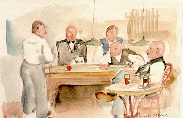 Ernest Albert | Biljarters, aquarel op papier, 23,5 x 35,0 cm, gesigneerd r.o.