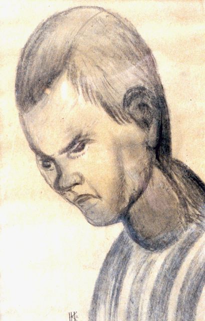Herman Kruyder | Boerenvrouw, potlood op papier, 41,0 x 27,0 cm, gesigneerd m.o. monogram
