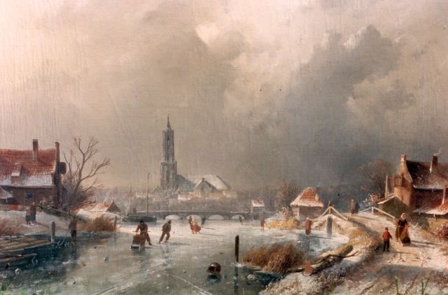 Charles Leickert | IJsvermaak bij Amersfoort, olieverf op doek, 44,3 x 65,6 cm, gesigneerd l.o.