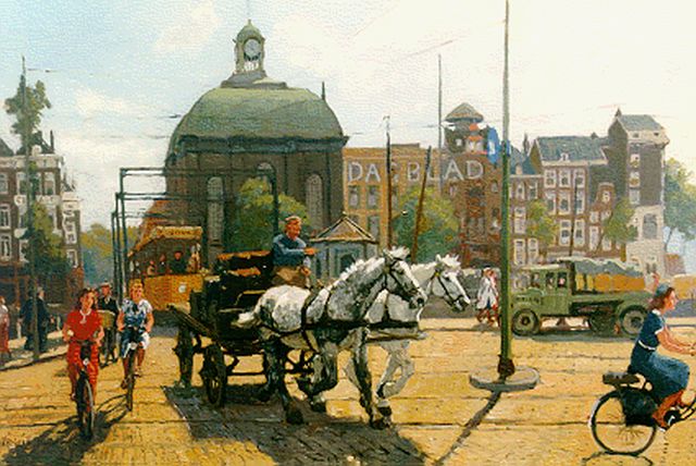 Gijsbertus Johannes van Overbeek | Gezicht op Rotterdam, bij de Lutherse Kerk, olieverf op doek, 60,0 x 100,2 cm, gesigneerd l.o.