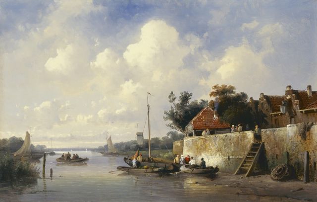 Charles Leickert | Zomers rivierlandschap, olieverf op doek, 28,0 x 43,6 cm, gesigneerd niet