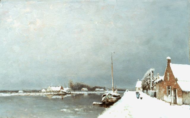 Louis Apol | Winters gezicht op een vaart, olieverf op paneel, 52,5 x 88,3 cm, gesigneerd l.o.