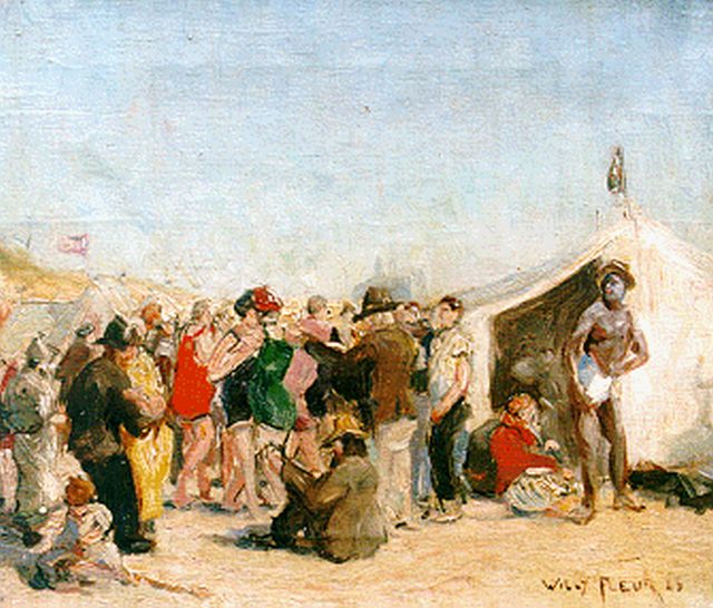Willy Fleur | Strandfeest, olieverf op doek, 30,1 x 35,2 cm, gesigneerd r.o. en gedateerd '23