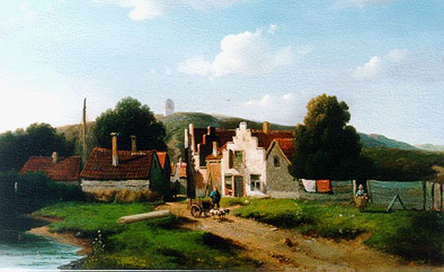 Adriaan Vrolijk | Dorpje met figuren in de duinen, olieverf op paneel, 24,9 x 37,8 cm, gesigneerd r.o.