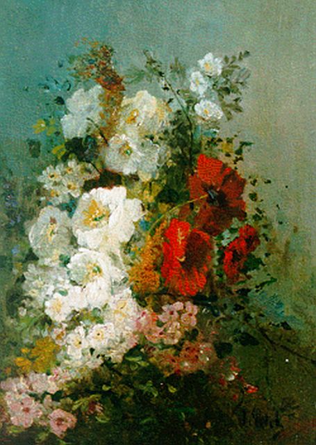 Eugène Petit | Bloemstilleven, olieverf op paneel, 32,7 x 23,8 cm, gesigneerd r.o.