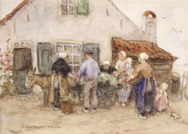 Jan Zoetelief Tromp | De groentenverkoopster, olieverf op doek, 25,0 x 35,5 cm, gesigneerd l.o.