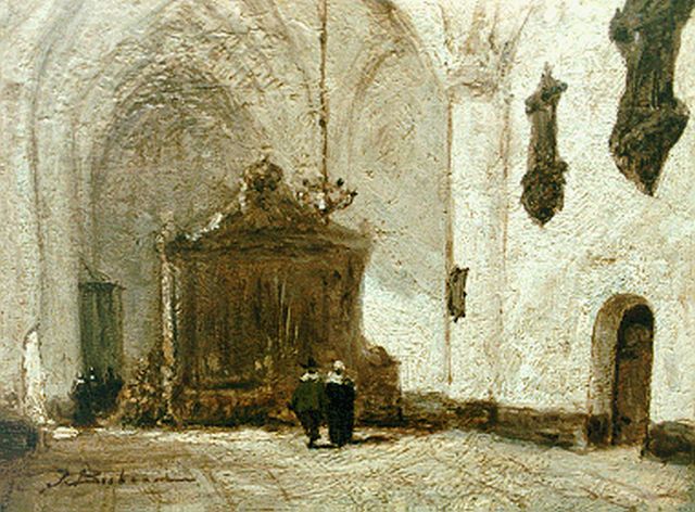 Johannes Bosboom | Kerkinterieur (gestolen, bel 0318652888 indien gevonden), olieverf op paneel, 15,3 x 21,0 cm, gesigneerd l.o.