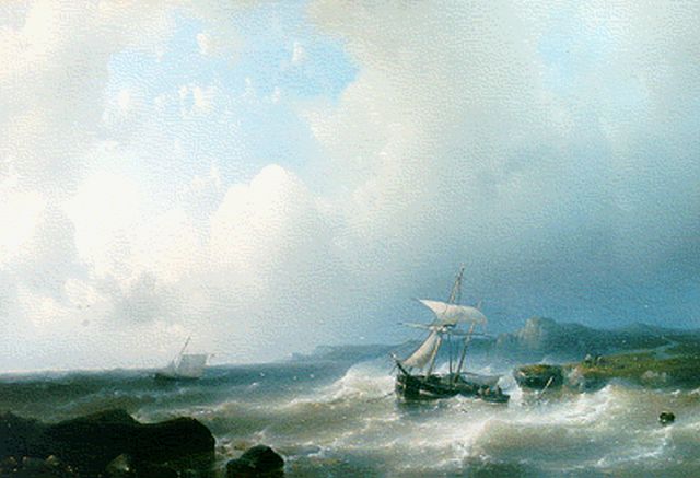 Abraham Hulk | Marine met een rotsachtige kust, olieverf op doek, 41,0 x 58,0 cm, gesigneerd l.o.