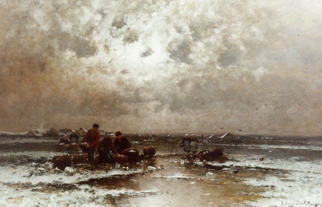 Johann Jungblut | Vissersvolk op het ijs, olieverf op doek, 75,5 x 114,8 cm, gesigneerd r.o.