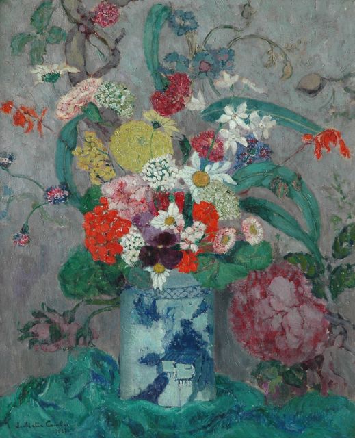 Juliette Cambier | Bloemstilleven, olieverf op doek, 79,0 x 79,0 cm, gesigneerd r.o