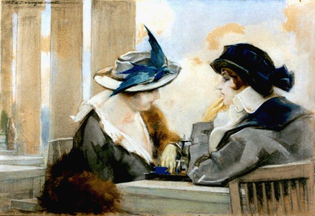 Willem Vaarzon Morel | In gesprek, pastel op papier, 47,5 x 70,0 cm, gesigneerd l.b.
