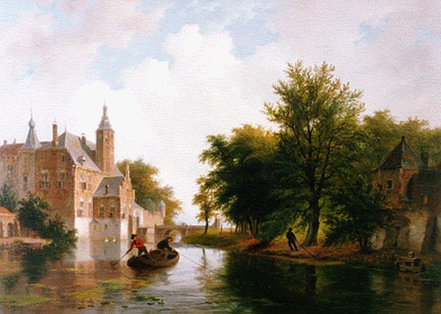 Bart van Hove | Het slepen van de netten in de slotgracht, olieverf op paneel, 44,3 x 61,5 cm, gesigneerd l.o.