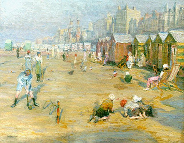 Julius Wolfgang Schulein | Spelende kinderen aan het strand, olieverf op doek, 58,7 x 73,0 cm, gesigneerd l.o. en te dateren ca. 1920