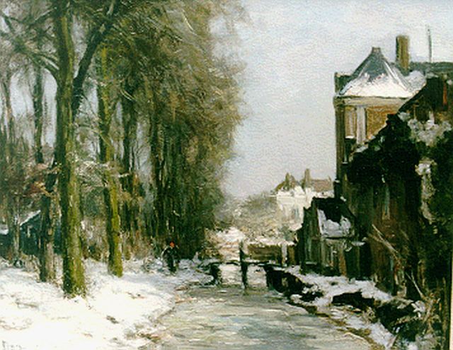 Louis Apol | Winters stadsgezicht, olieverf op doek, 39,2 x 50,2 cm, gesigneerd l.o.