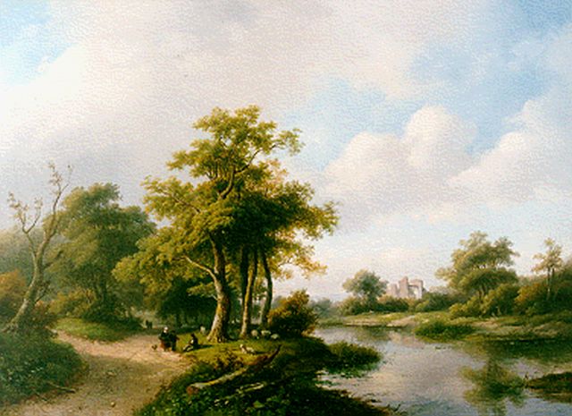 Jan Jacob Spohler | Boomrijk landschap met ruïne, olieverf op doek, 59,0 x 82,3 cm, gesigneerd l.o. en gedateerd '57