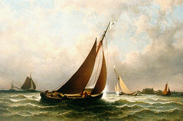 Johannes Hilverdink | Zeilwedstrijd bij het Muiderslot, olieverf op doek, 65,0 x 95,0 cm, gesigneerd r.o. en gedateerd 1882