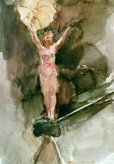 Isaac Israels | Koorddanseres in het Scala, Milaan, aquarel op papier, 31,5 x 24,0 cm, gesigneerd r.o. en te dateren ca. 1925