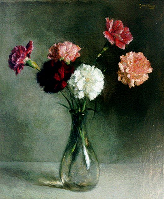 Georg Rueter | Anjers in een glazen vaas, olieverf op doek, 45,0 x 38,1 cm, gesigneerd r.b.
