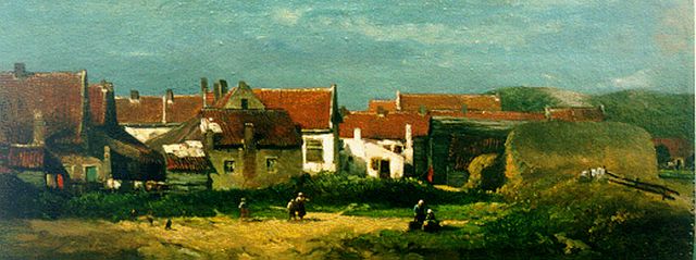 Salomon Verveer | Dorpje achter de duinen, olieverf op doek op schildersboard, 19,0 x 47,0 cm, gesigneerd l.o.