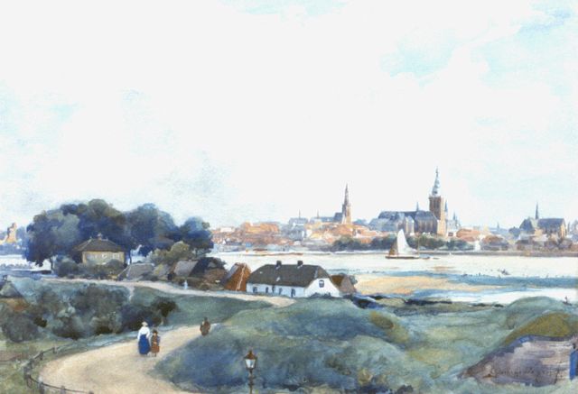 Adriaan Groenewegen | Gezicht op Nijmegen, aquarel op papier, 26,3 x 37,2 cm, gesigneerd r.o.