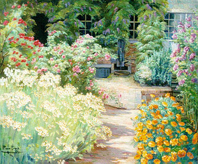 Paula Evrard | Bloementuin, olieverf op doek, 100,0 x 119,5 cm, gesigneerd l.o. en gedateerd 1927