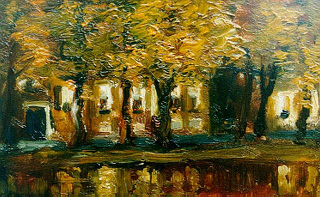 Louis Albert Roessingh | Huizen aan een singel, Assen, olieverf op paneel, 11,8 x 19,1 cm, gesigneerd l.o. en gedateerd 1904
