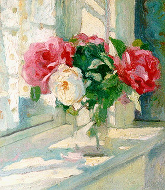 Pol Dom | Rozen in 't zonnetje, olieverf op paneel, 37,0 x 33,0 cm, gesigneerd r.o. en gedateerd 1915