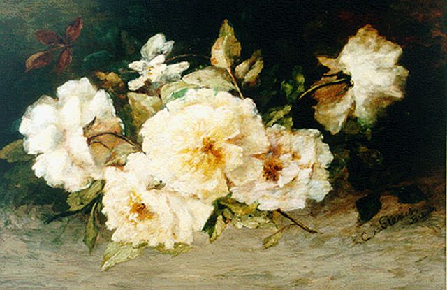 Stenis-Breuer C.F. van | Stilleven van gele rozen, olieverf op paneel 35,7 x 53,2 cm, gesigneerd r.o.