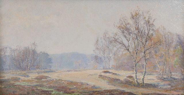 Johan Meijer | Nevelige herfstmorgen, olieverf op doek, 44,0 x 84,5 cm, gesigneerd l.o.