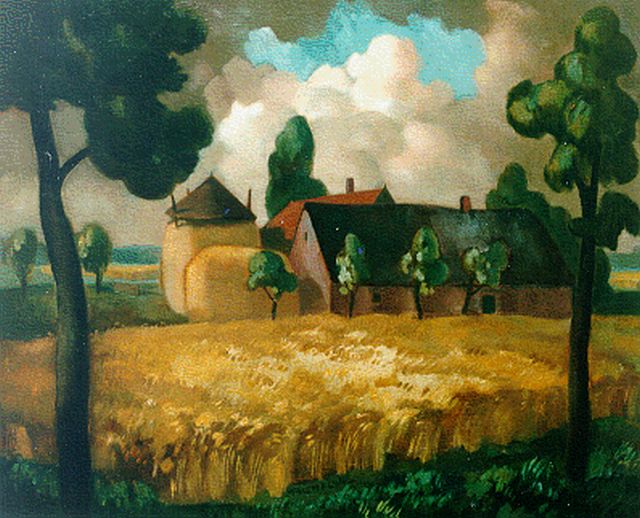 Klijn W.H.  | Landschap Laren met boerderij en hooiberg, olieverf op doek 45,2 x 55,3 cm, gesigneerd m.o.