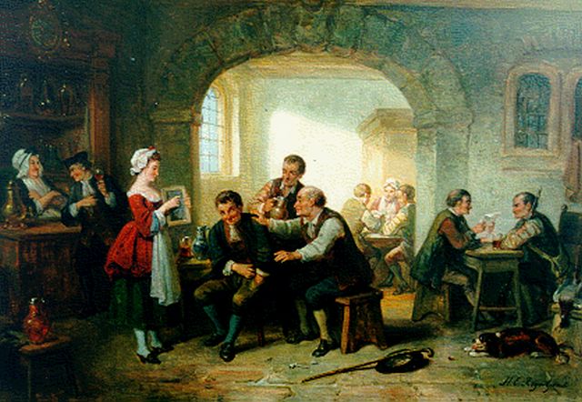 Henricus Engelbertus Reijntjens | Vrolijk gelag in de herberg, olieverf op paneel, 28,7 x 41,5 cm, gesigneerd r.o.