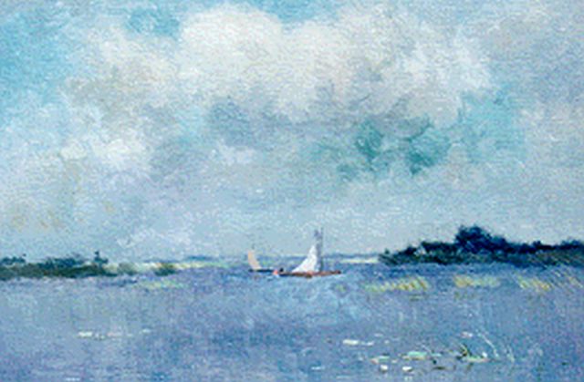 Jan Knikker sr. | Plasgezicht met zeilboten, olieverf op paneel, 33,0 x 47,5 cm, gesigneerd r.o.
