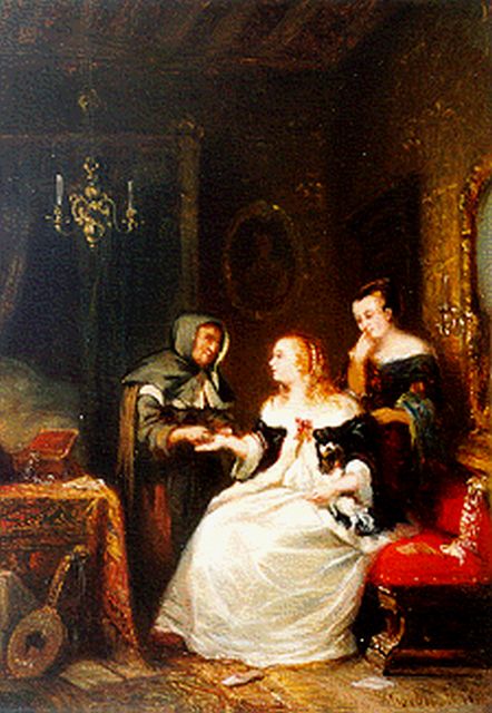 Johannes Anthonie Balthasar Stroebel | De waarzegster, olieverf op paneel, 21,2 x 16,7 cm, gesigneerd r.o. en gedateerd '55