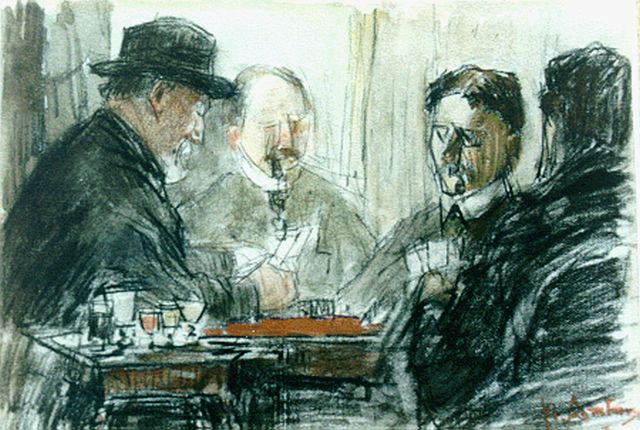 Floris Arntzenius | Hombre partijtje in Pulchri Studio, houtskool en aquarel op papier, 13,7 x 19,5 cm, gesigneerd r.o.