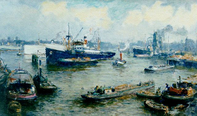 Evert Moll | Haven van Rotterdam, olieverf op doek, 59,6 x 99,8 cm, gesigneerd l.o.