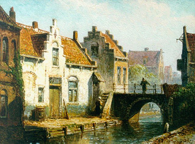 Eduard Alexander Hilverdink | Stadsgrachtje, olieverf op paneel, 13,9 x 19,0 cm, gesigneerd r.o. en gedateerd '77