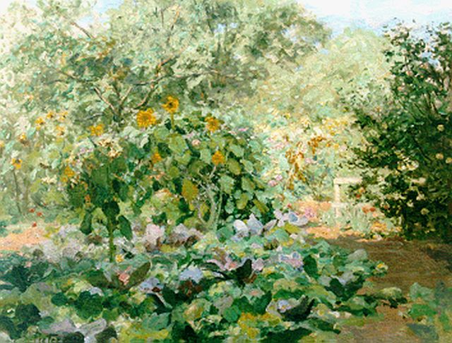 Evert Pieters | Achtertuin van de schilder in Blaricum, olieverf op doek, 75,5 x 100,0 cm, gesigneerd l.o.