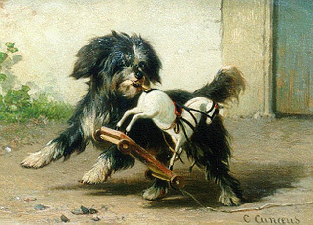 Conradijn Cunaeus | Blij met de buit, olieverf op paneel, 19,5 x 27,4 cm, gesigneerd r.o.