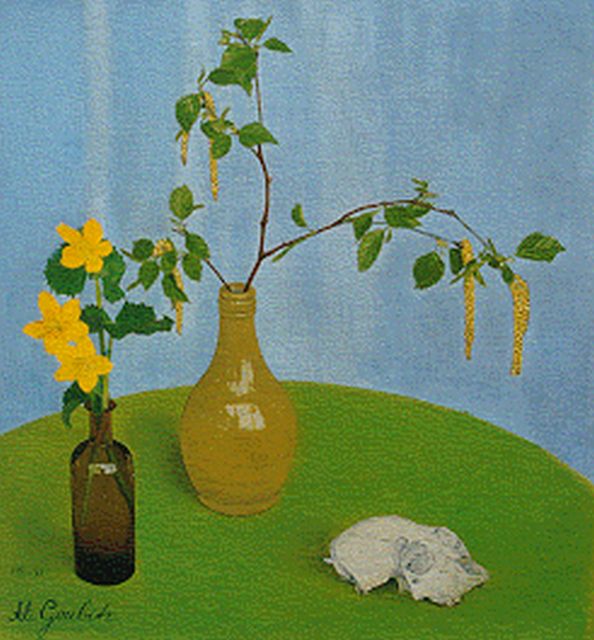 Ali Goubitz | Bloei en vergankelijkheid, olieverf op doek, 25,3 x 23,9 cm, gesigneerd l.o. en gedateerd 31-8-31