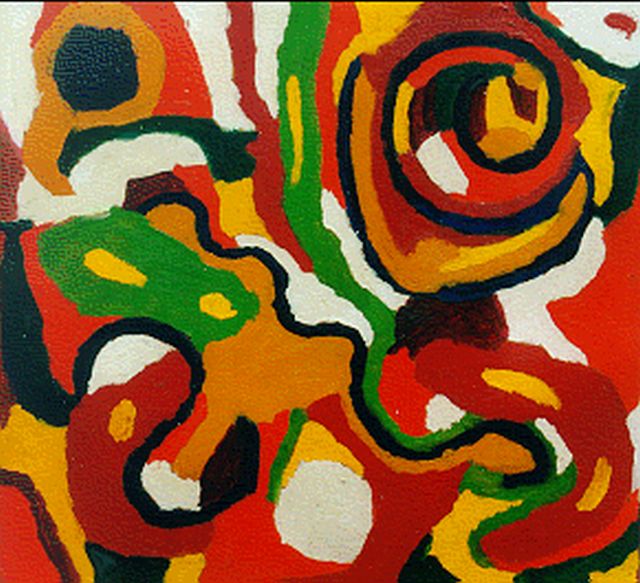 Grietje Kagie-Mosterd | Compositie, olieverf op papier, 25,0 x 26,5 cm, gesigneerd initialen op passe-partout en gedateerd 1953