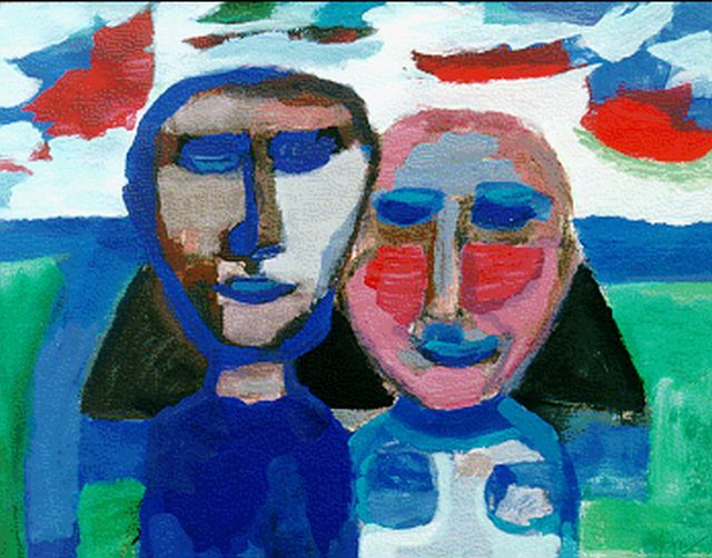 Gerrit Benner | Mensen op 't land, gouache op papier, 50,0 x 65,5 cm, gesigneerd r.o. en verso gedateerd 1967